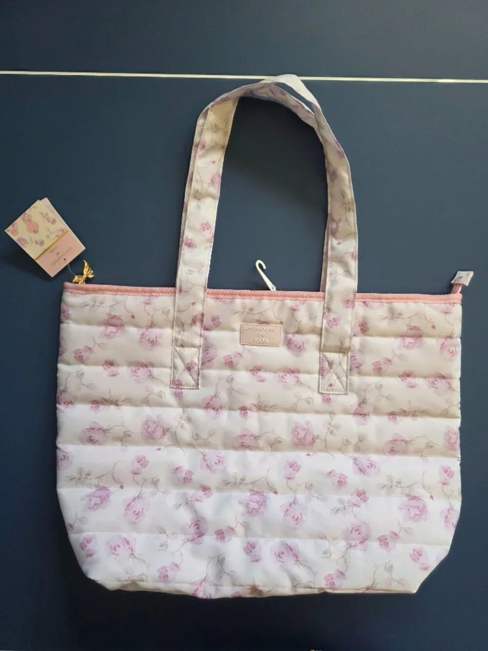 LoveShackFancy Target Yoobi Ribbon Rosa Quilted Tote Bag Sterling Dusk